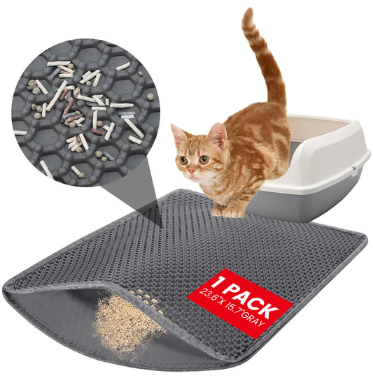 Cat Litter Mat Litter Trapping mat 23.6” x15.7” cat mat for Litter Box cat Litter mat Small Honeycomb Double Layer Design Waterproof & Urine Proof Scatter Control Non-Slip Grey 1 Pack
